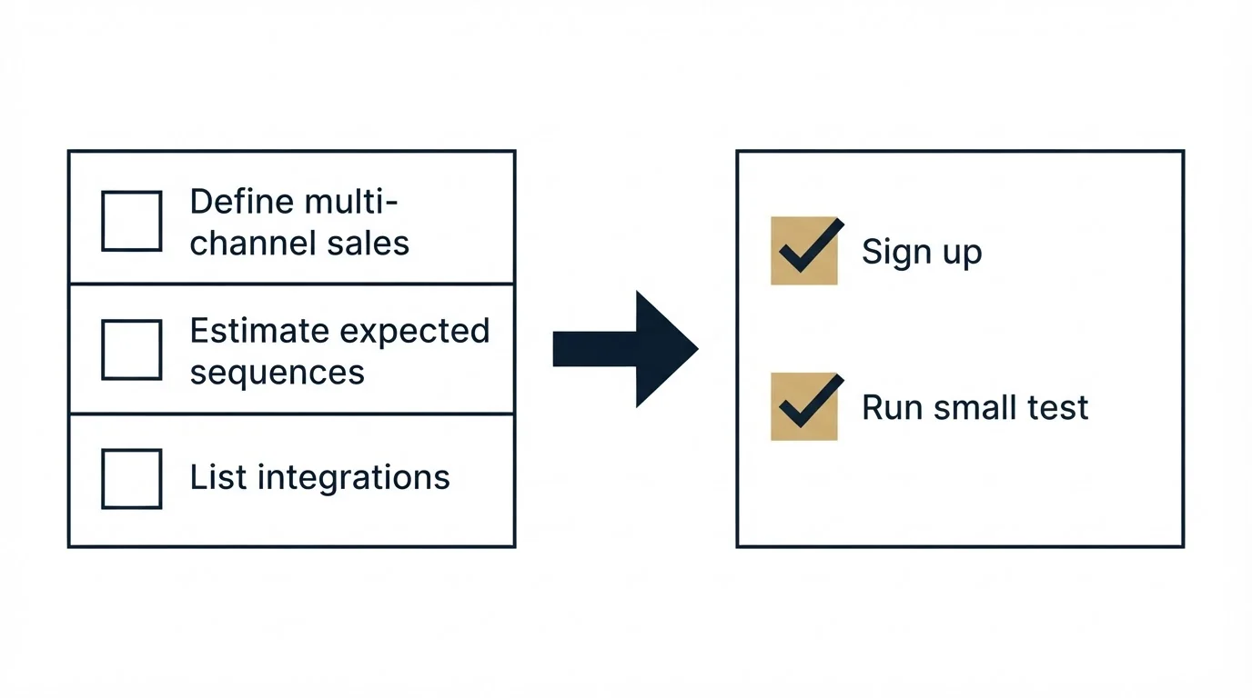 Before-and-after steps: Getting Started Checklist (Define multi-channel sales, Estimate expected sequences, List integrations, Sign up)