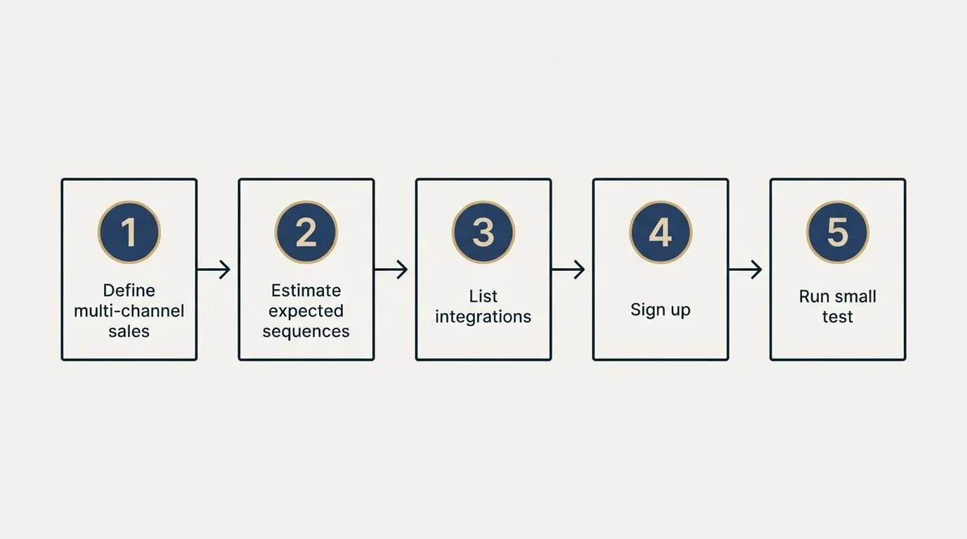 Step sequence: Getting Started Checklist (Define multi-channel sales, Estimate expected sequences, List integrations, Sign up)