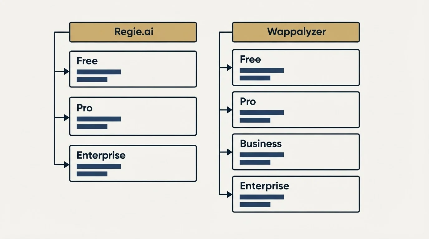 Pricing table: Pricing Comparison (Regie.ai, Wappalyzer, Free, Pro)