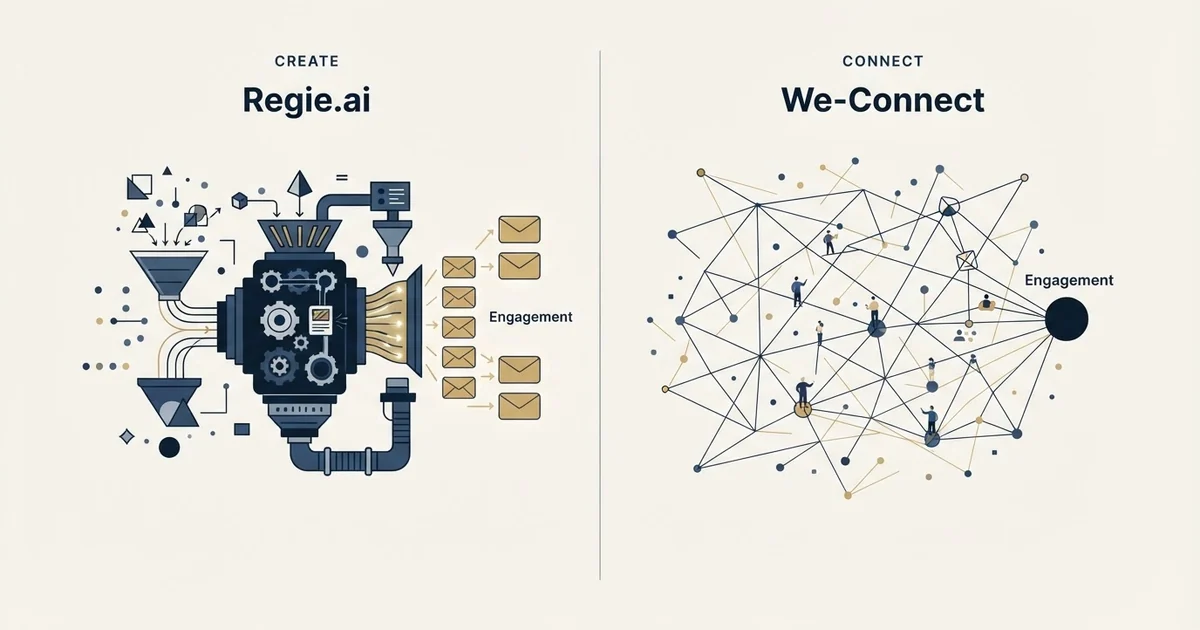 Editorial illustration for Regie.ai vs We-Connect