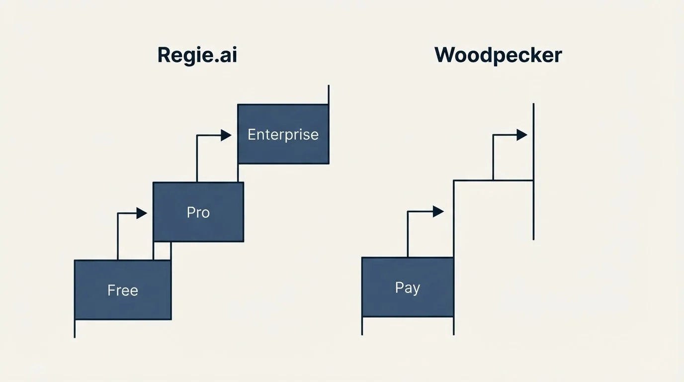 Pricing ladder: Pricing Comparison (Regie.ai, Woodpecker, Free, Pay)