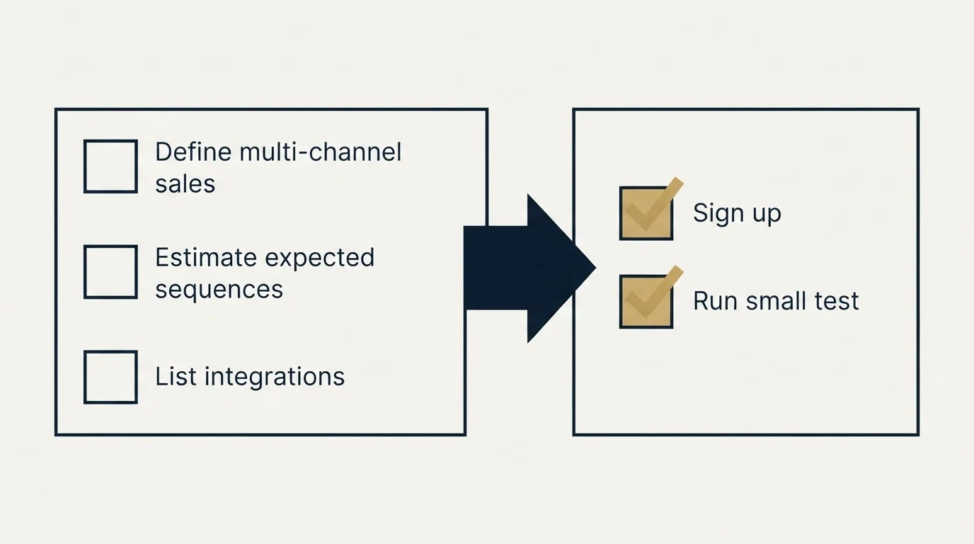 Before-and-after steps: Getting Started Checklist (Define multi-channel sales, Estimate expected sequences, List integrations, Sign up)