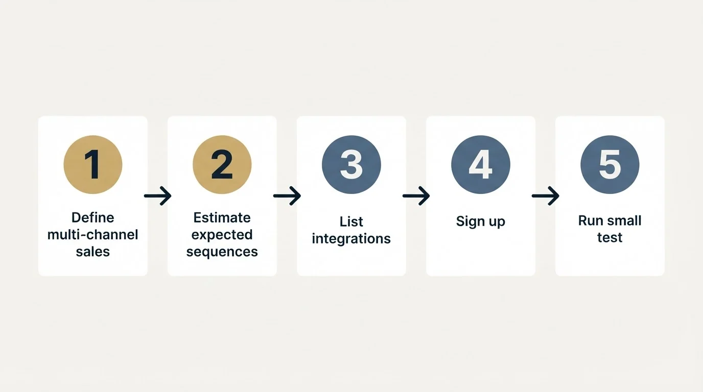 Step sequence: Getting Started Checklist (Define multi-channel sales, Estimate expected sequences, List integrations, Sign up)