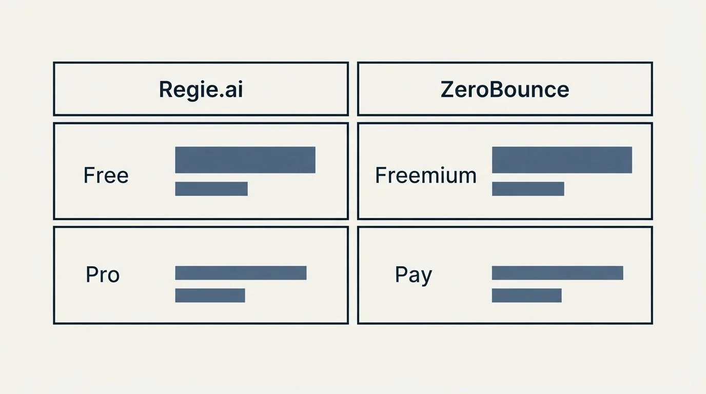 Pricing table: Pricing Comparison (Regie.ai, ZeroBounce, Free, Freemium)