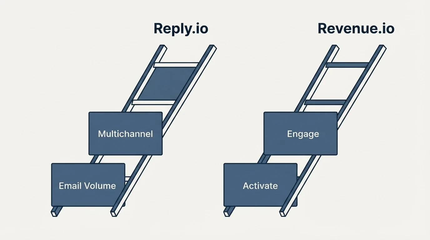 Pricing ladder: Pricing Comparison (Reply.io, Revenue.io, Email Volume, Activate)