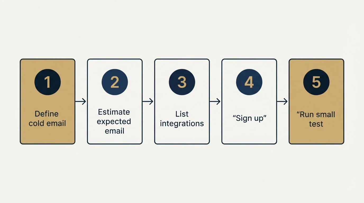 Step sequence: Getting Started Checklist (Define cold email, Estimate expected email, List integrations, Sign up)