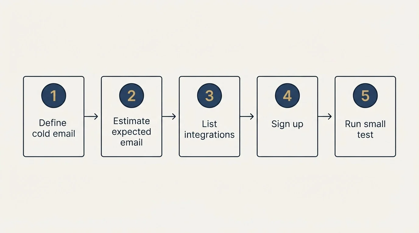 Step sequence: Getting Started Checklist (Define cold email, Estimate expected email, List integrations, Sign up)