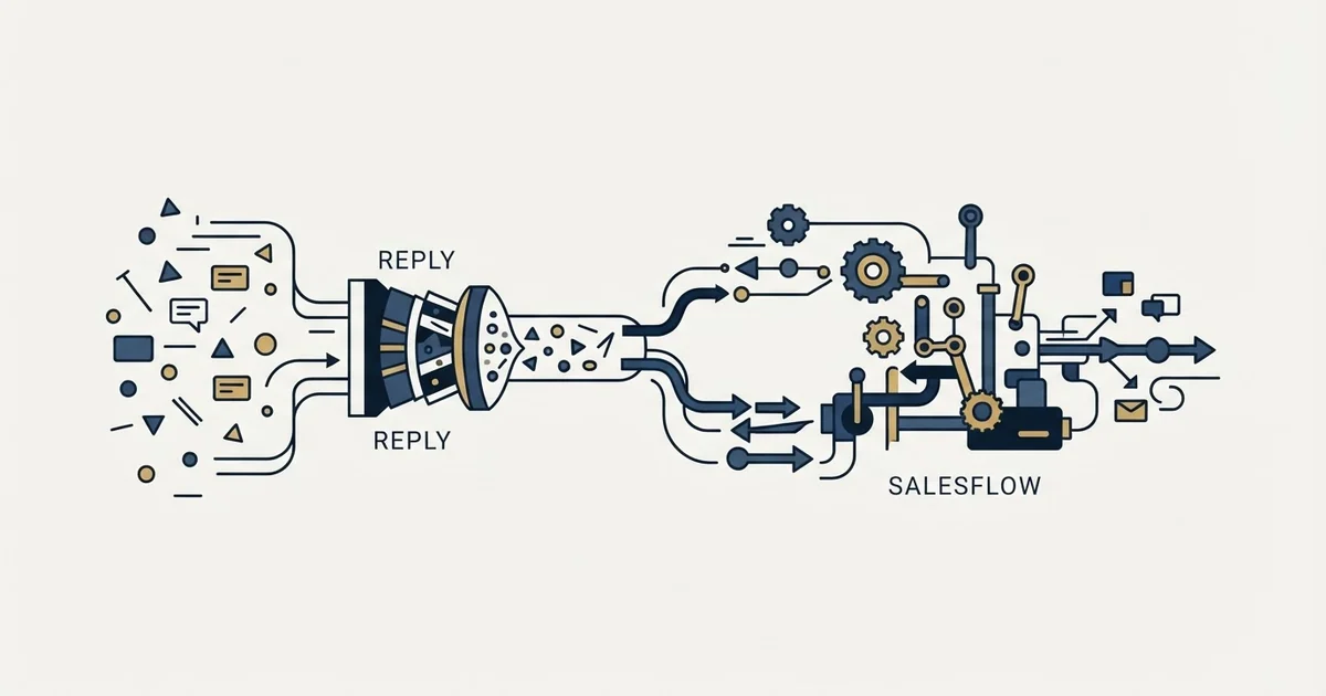 Editorial illustration for Reply.io vs Salesflow