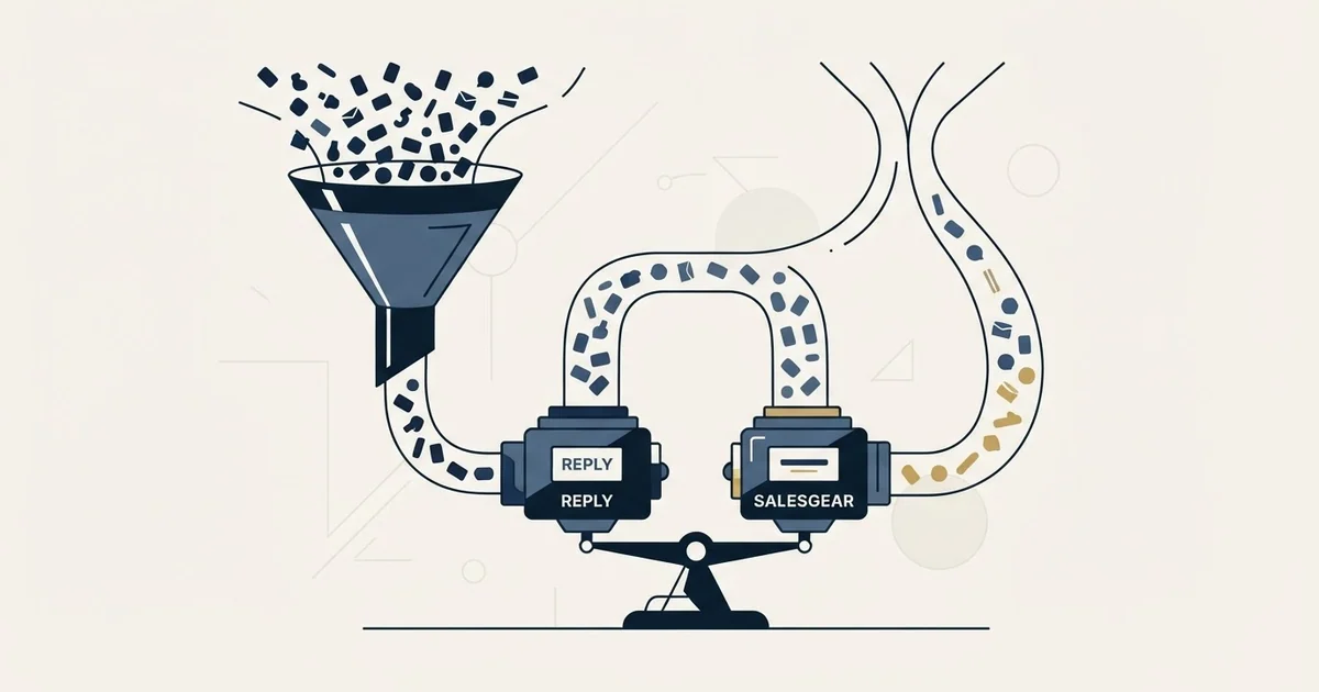 Editorial illustration for Reply.io vs Salesgear