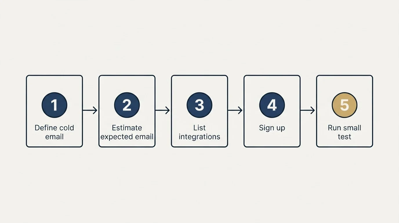 Step sequence: Getting Started Checklist (Define cold email, Estimate expected email, List integrations, Sign up)