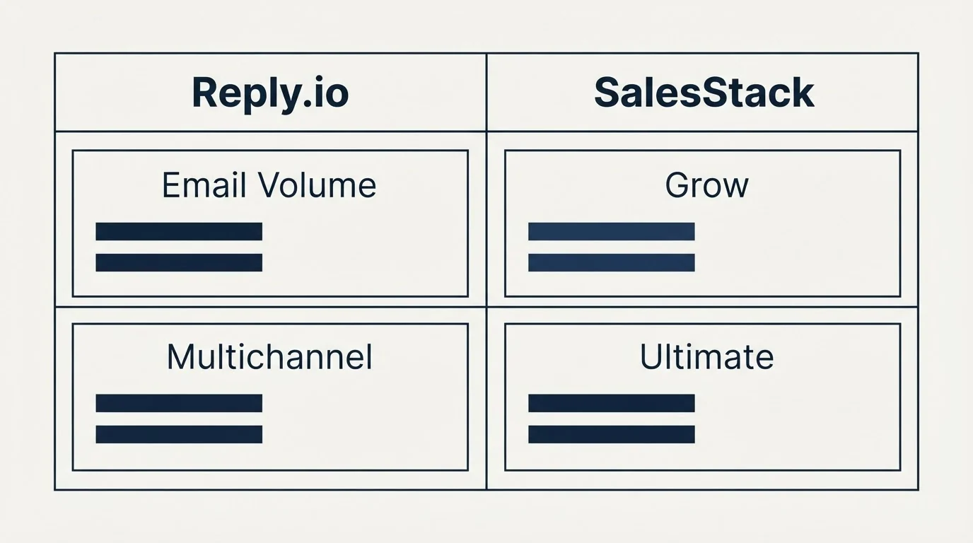 Pricing table: Pricing Comparison (Reply.io, SalesStack, Email Volume, Grow)