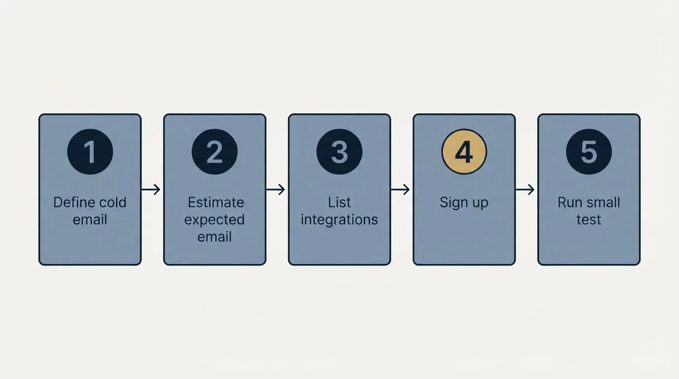 Step sequence: Getting Started Checklist (Define cold email, Estimate expected email, List integrations, Sign up)