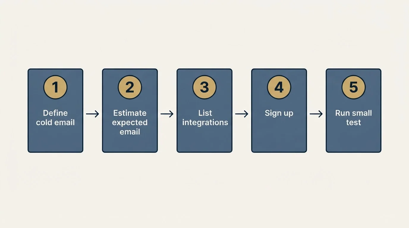 Step sequence: Getting Started Checklist (Define cold email, Estimate expected email, List integrations, Sign up)