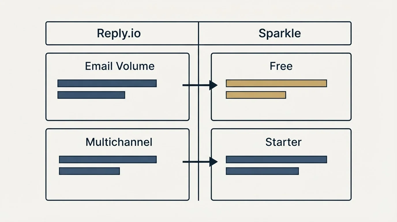 Pricing table: Pricing Comparison (Reply.io, Sparkle, Email Volume, Free)