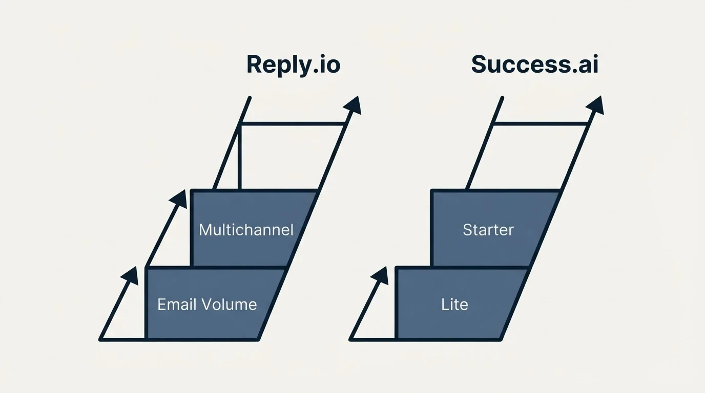 Pricing ladder: Pricing Comparison (Reply.io, Success.ai, Email Volume, Lite)