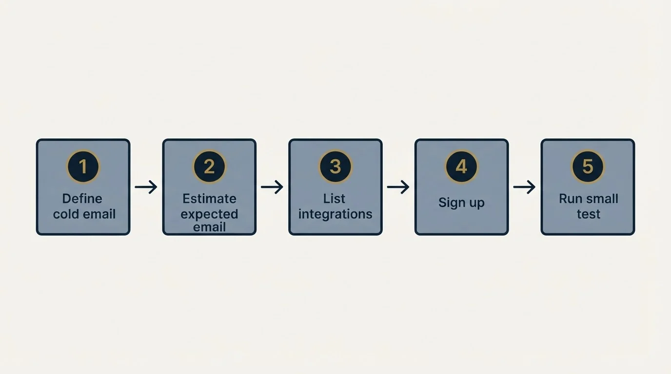 Step sequence: Getting Started Checklist (Define cold email, Estimate expected email, List integrations, Sign up)