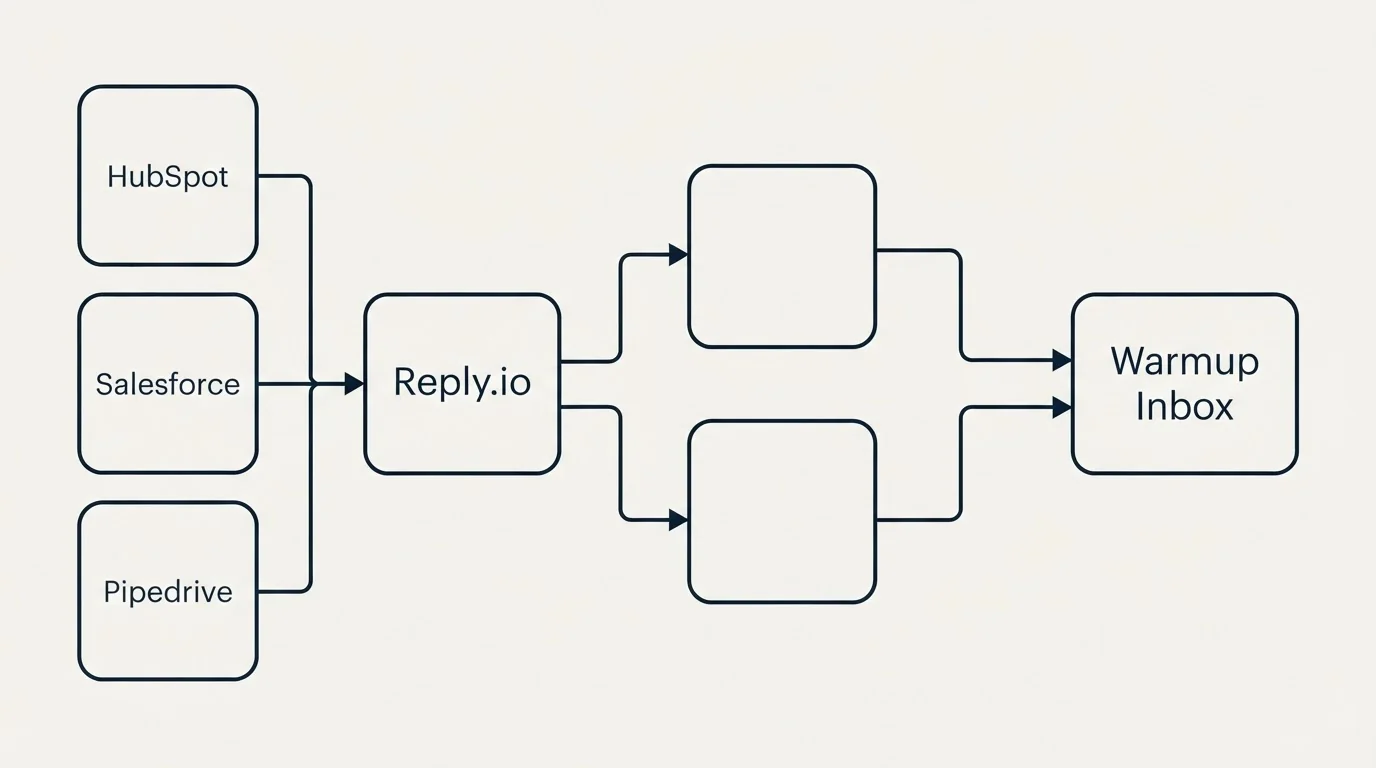 Integration flow: Integration Ecosystem (Reply.io, Warmup Inbox, HubSpot, Gmail Workspace)
