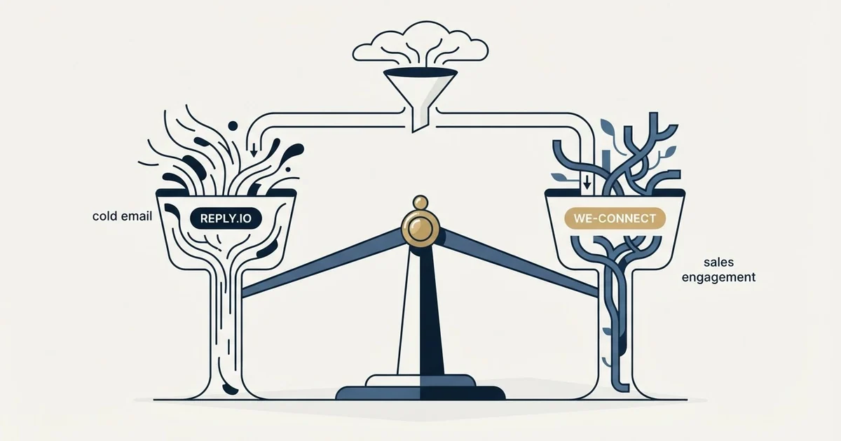 Editorial illustration for Reply.io vs We-Connect