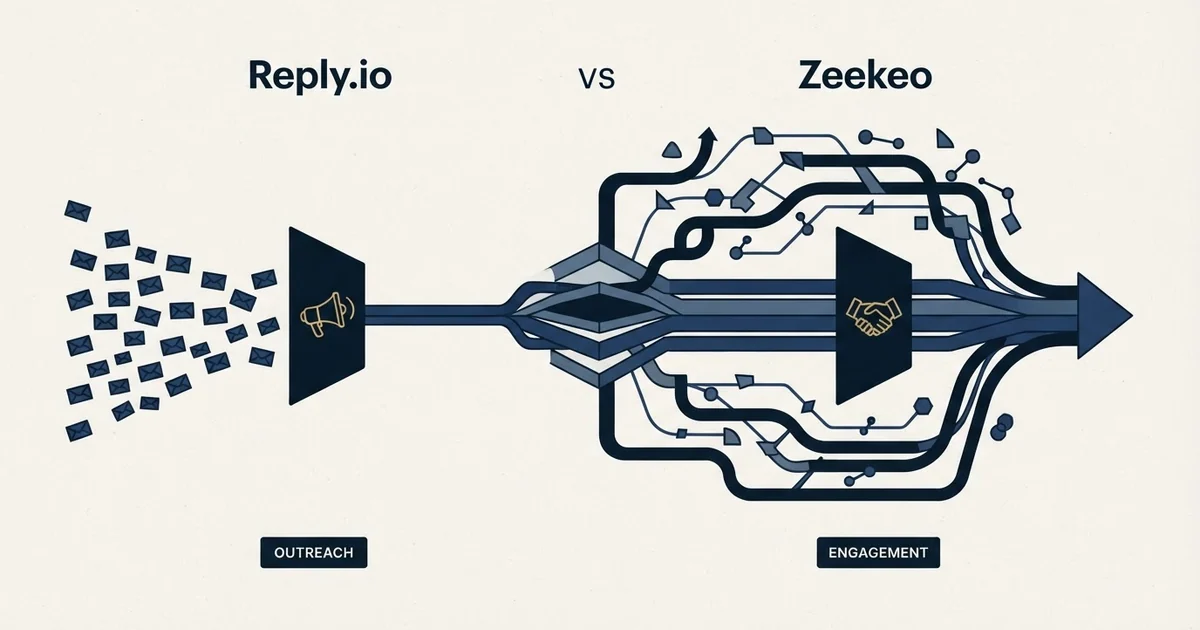 Editorial illustration for Reply.io vs Zeekeo
