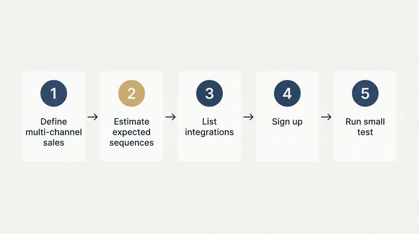 Step sequence: Getting Started Checklist (Define multi-channel sales, Estimate expected sequences, List integrations, Sign up)
