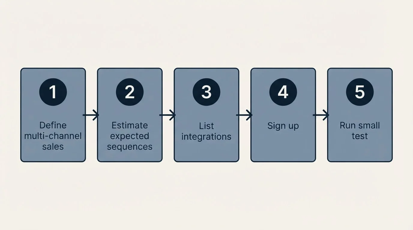 Step sequence: Getting Started Checklist (Define multi-channel sales, Estimate expected sequences, List integrations, Sign up)