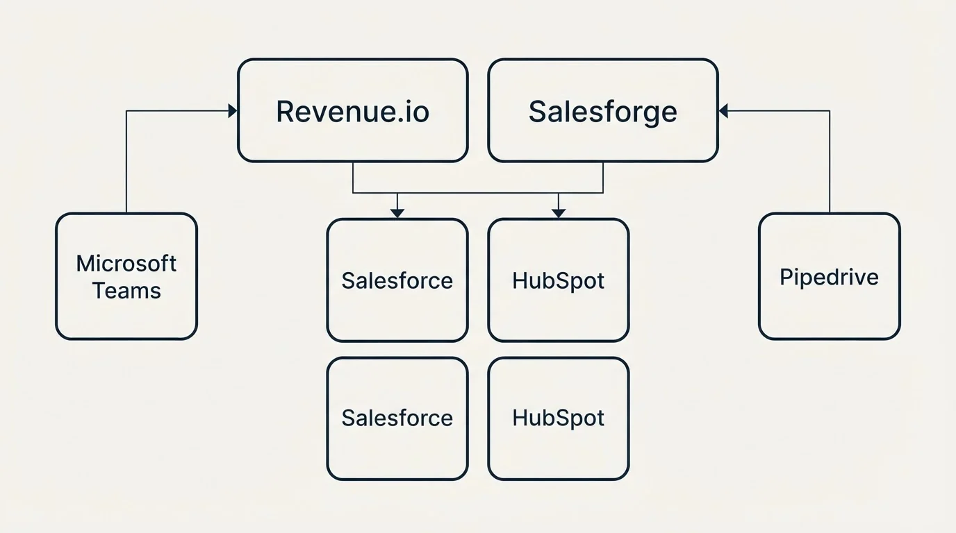 Integration grid: Integration Ecosystem (Revenue.io, Salesforge, Salesforce, HubSpot)