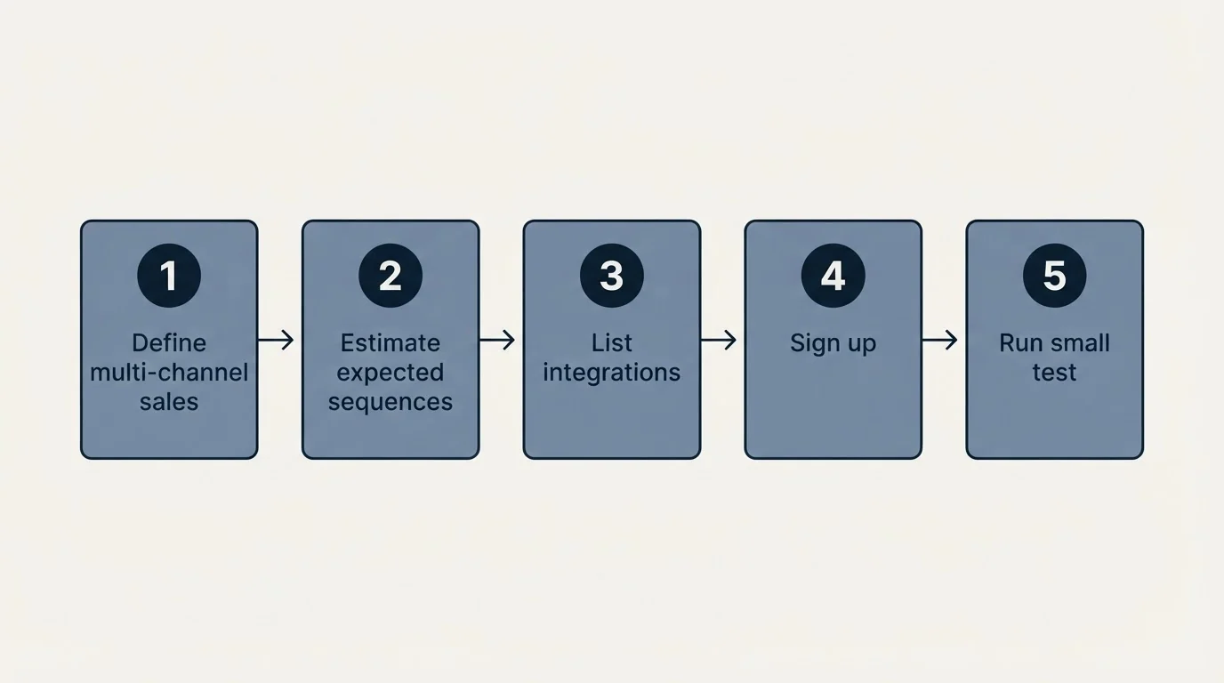 Step sequence: Getting Started Checklist (Define multi-channel sales, Estimate expected sequences, List integrations, Sign up)