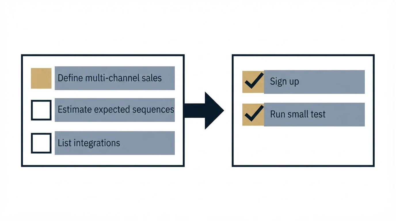 Before-and-after steps: Getting Started Checklist (Define multi-channel sales, Estimate expected sequences, List integrations, Sign up)