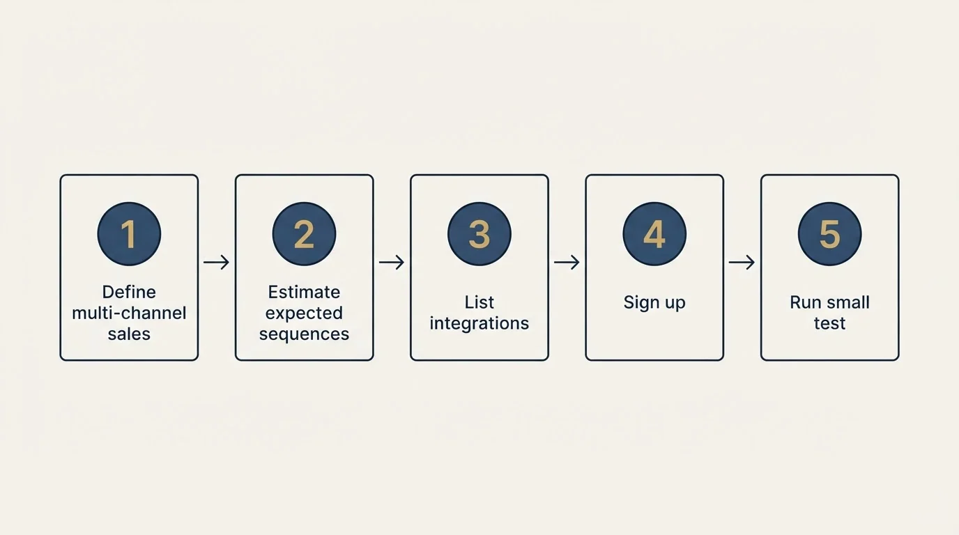 Step sequence: Getting Started Checklist (Define multi-channel sales, Estimate expected sequences, List integrations, Sign up)