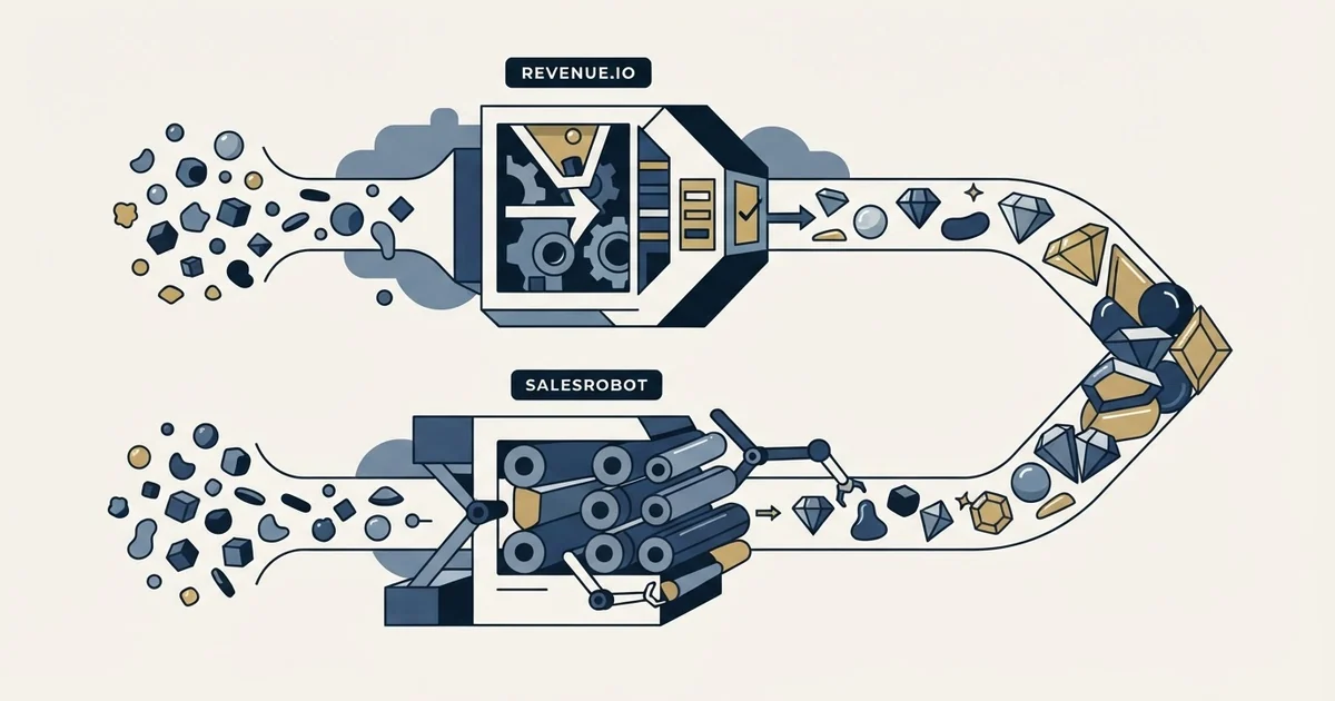 Editorial illustration for Revenue.io vs SalesRobot