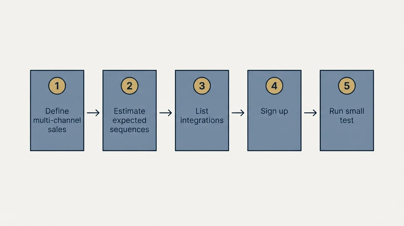 Step sequence: Getting Started Checklist (Define multi-channel sales, Estimate expected sequences, List integrations, Sign up)