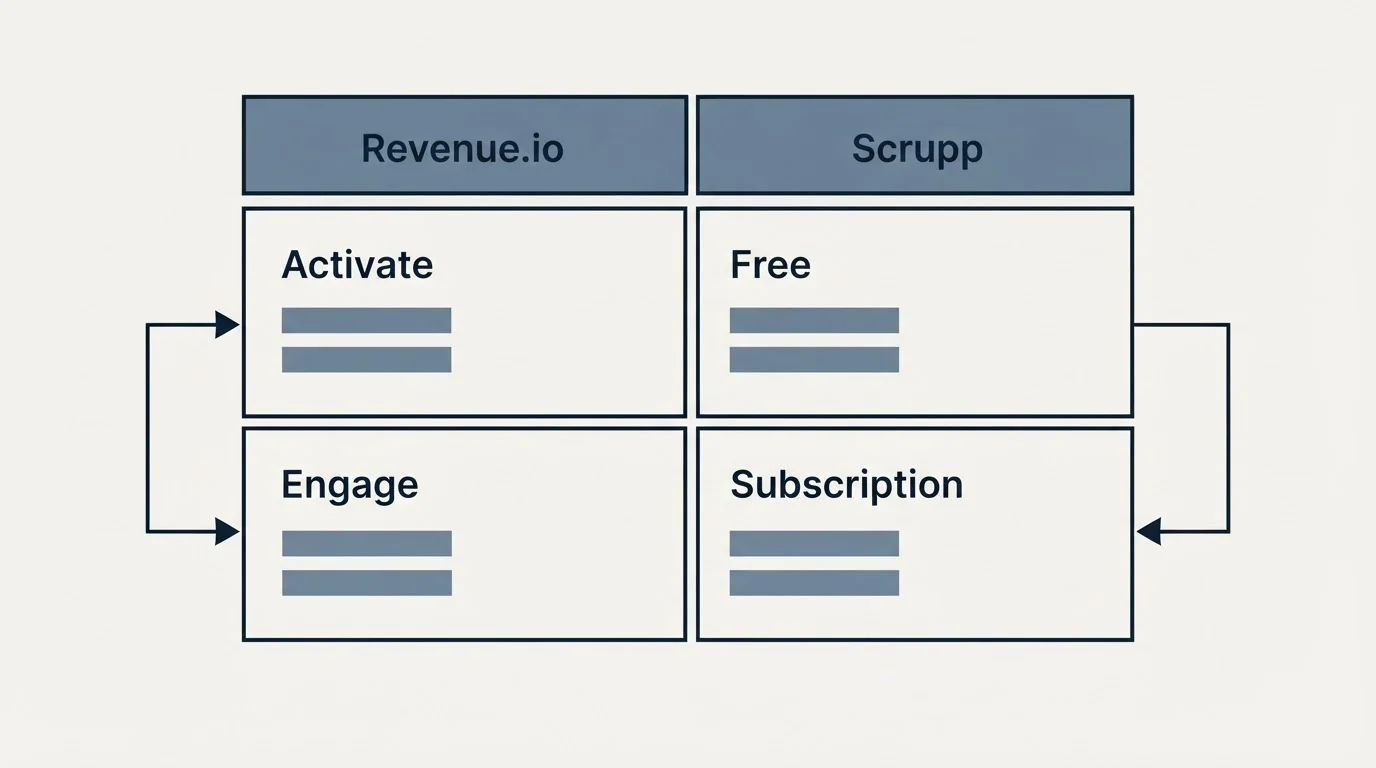 Pricing table: Pricing Comparison (Revenue.io, Scrupp, Activate, Free)