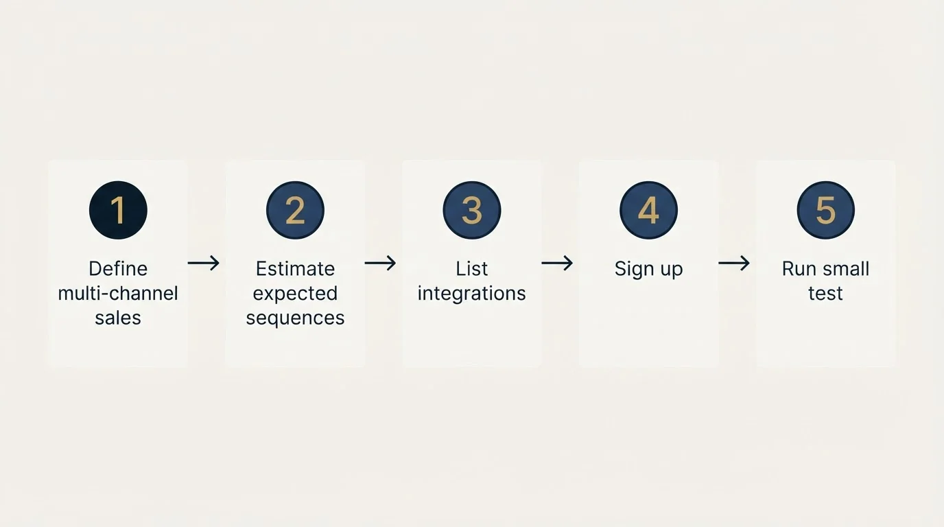 Step sequence: Getting Started Checklist (Define multi-channel sales, Estimate expected sequences, List integrations, Sign up)