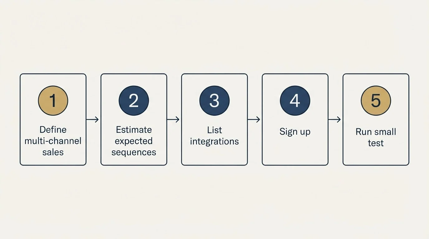 Step sequence: Getting Started Checklist (Define multi-channel sales, Estimate expected sequences, List integrations, Sign up)