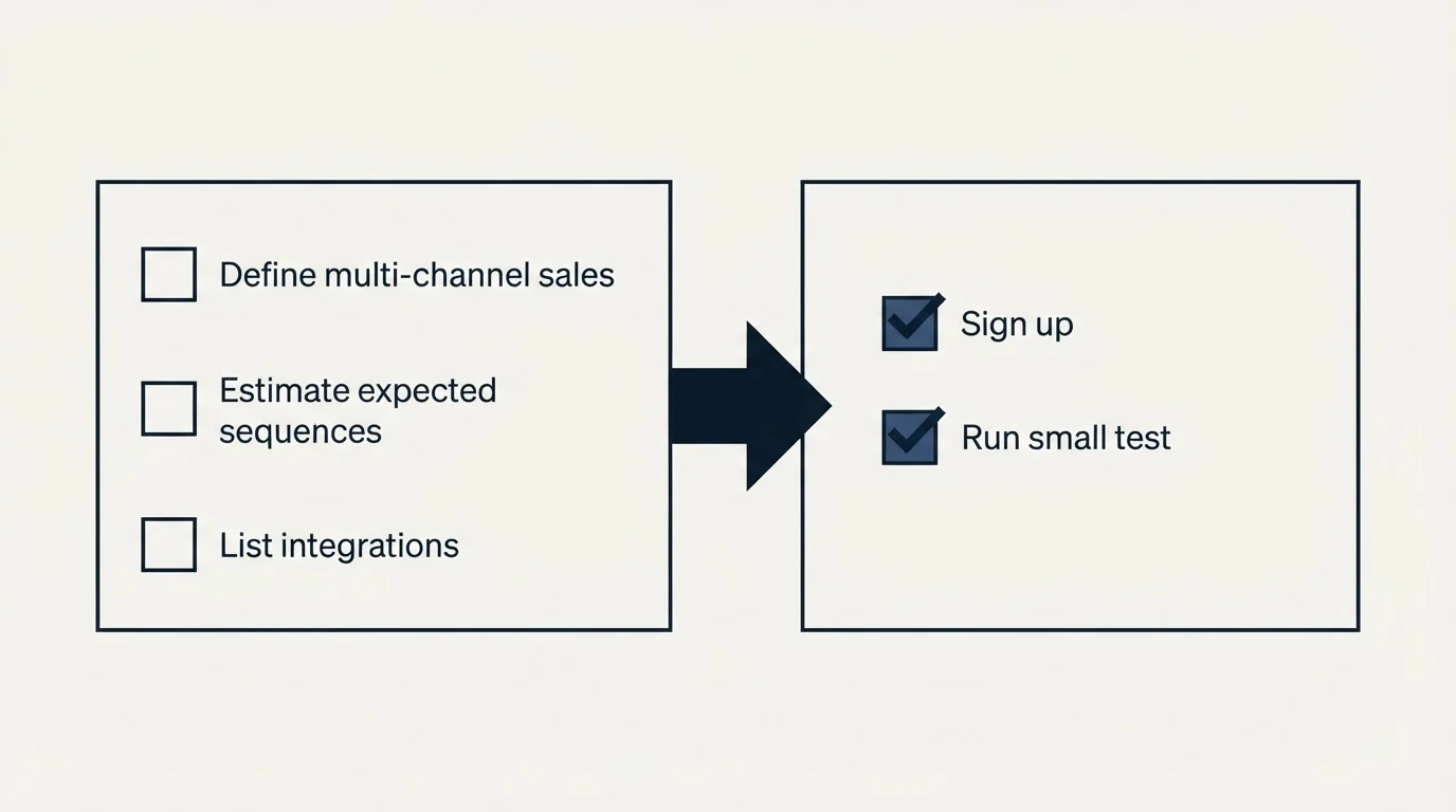Before-and-after steps: Getting Started Checklist (Define multi-channel sales, Estimate expected sequences, List integrations, Sign up)