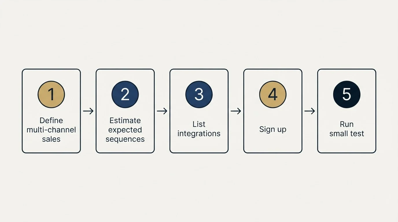 Step sequence: Getting Started Checklist (Define multi-channel sales, Estimate expected sequences, List integrations, Sign up)