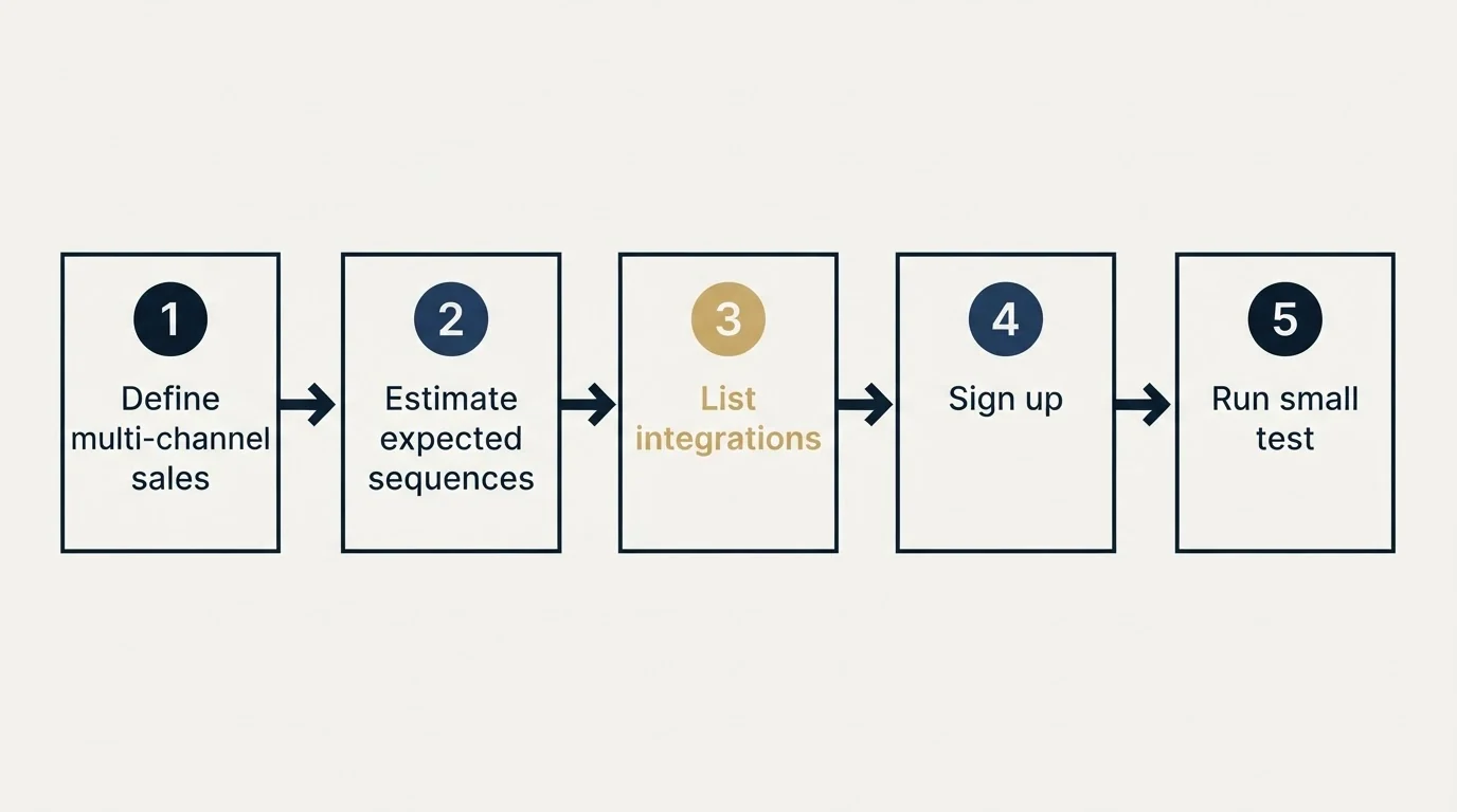 Step sequence: Getting Started Checklist (Define multi-channel sales, Estimate expected sequences, List integrations, Sign up)