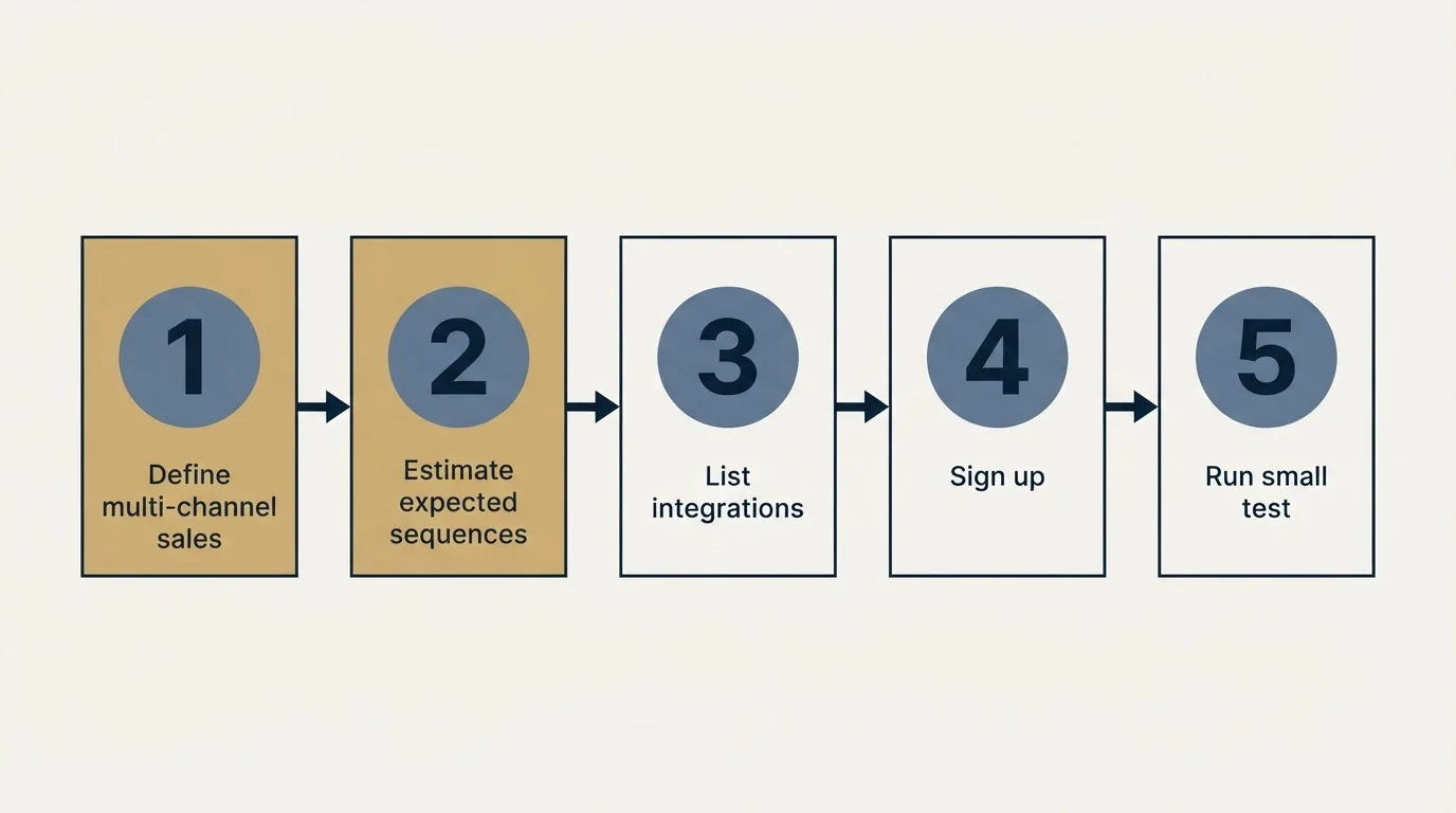 Step sequence: Getting Started Checklist (Define multi-channel sales, Estimate expected sequences, List integrations, Sign up)