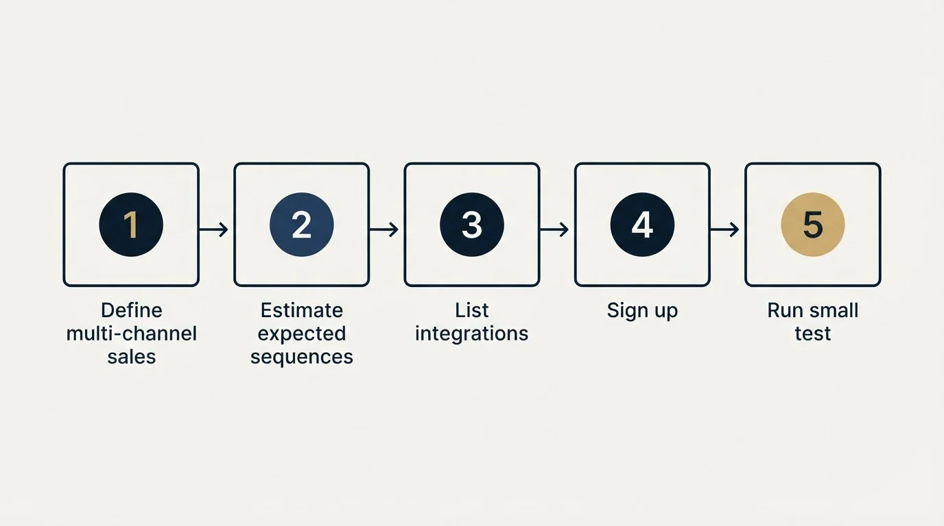 Step sequence: Getting Started Checklist (Define multi-channel sales, Estimate expected sequences, List integrations, Sign up)