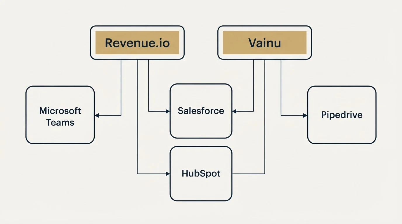Integration grid: Integration Ecosystem (Revenue.io, Vainu, Salesforce, HubSpot)
