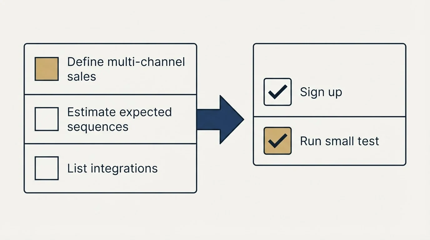 Before-and-after steps: Getting Started Checklist (Define multi-channel sales, Estimate expected sequences, List integrations, Sign up)