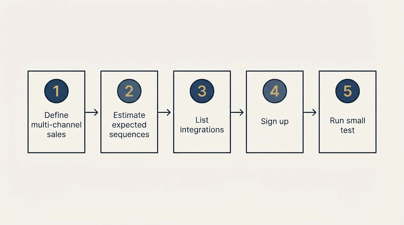 Step sequence: Getting Started Checklist (Define multi-channel sales, Estimate expected sequences, List integrations, Sign up)