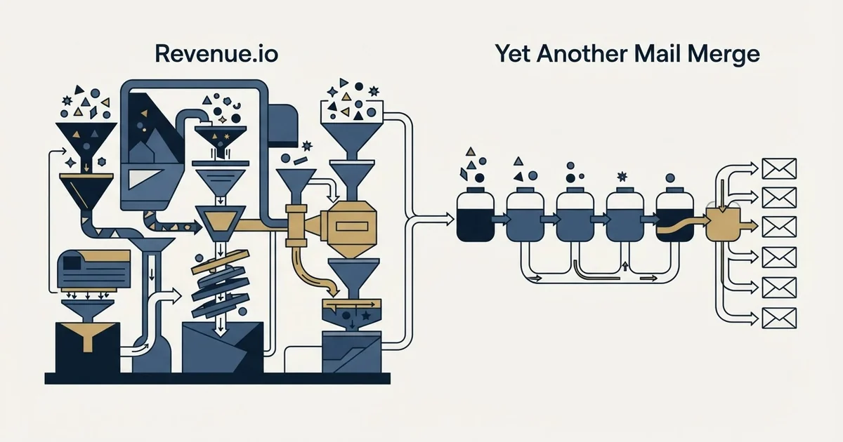Editorial illustration for Revenue.io vs Yet Another Mail Merge