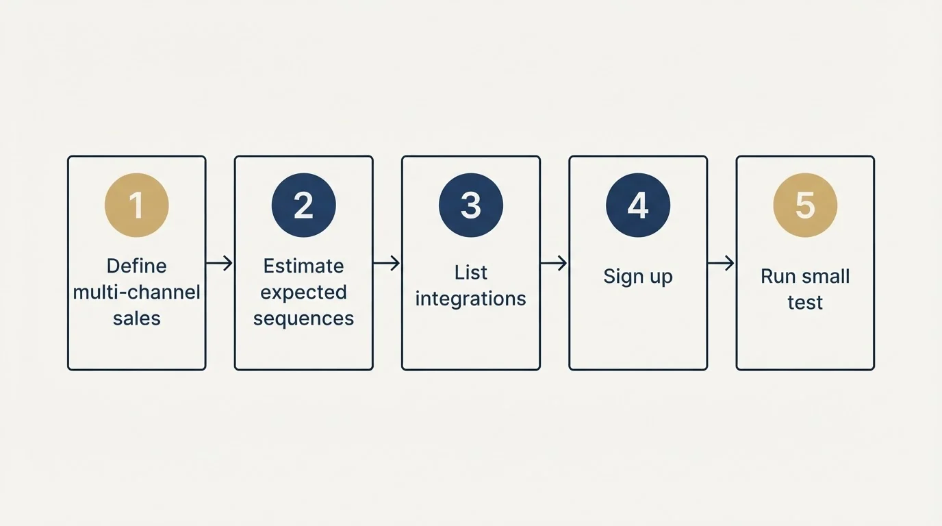 Step sequence: Getting Started Checklist (Define multi-channel sales, Estimate expected sequences, List integrations, Sign up)