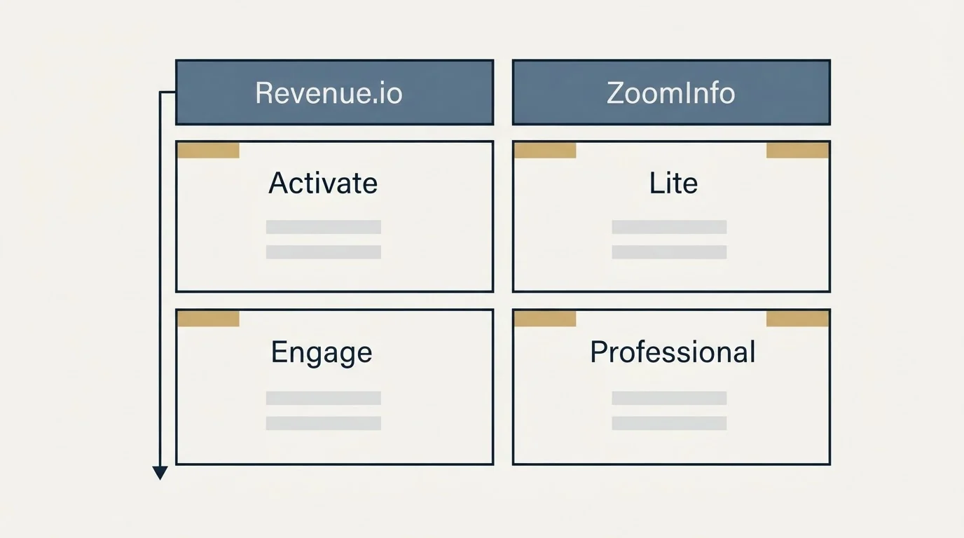 Pricing table: Pricing Comparison (Revenue.io, ZoomInfo, Activate, Lite)