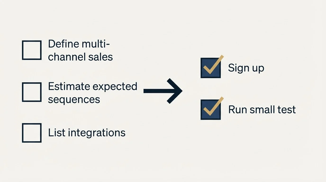 Before-and-after steps: Getting Started Checklist (Define multi-channel sales, Estimate expected sequences, List integrations, Sign up)