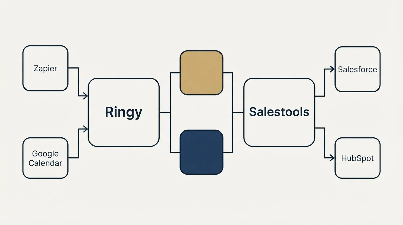 Integration flow: Integration Ecosystem (Ringy, Salestools, Zapier, Salesforce)