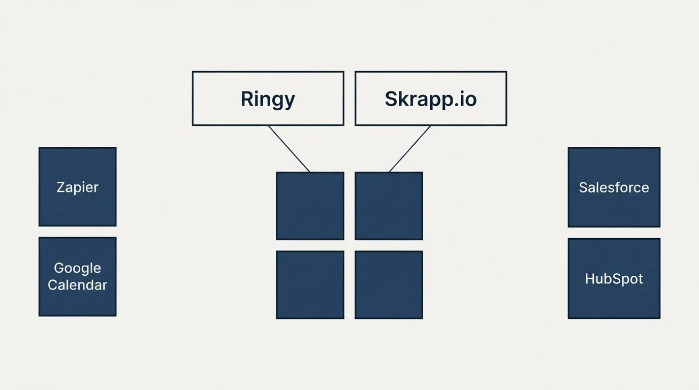 Integration grid: Integration Ecosystem (Ringy, Skrapp.io, Zapier, Salesforce)