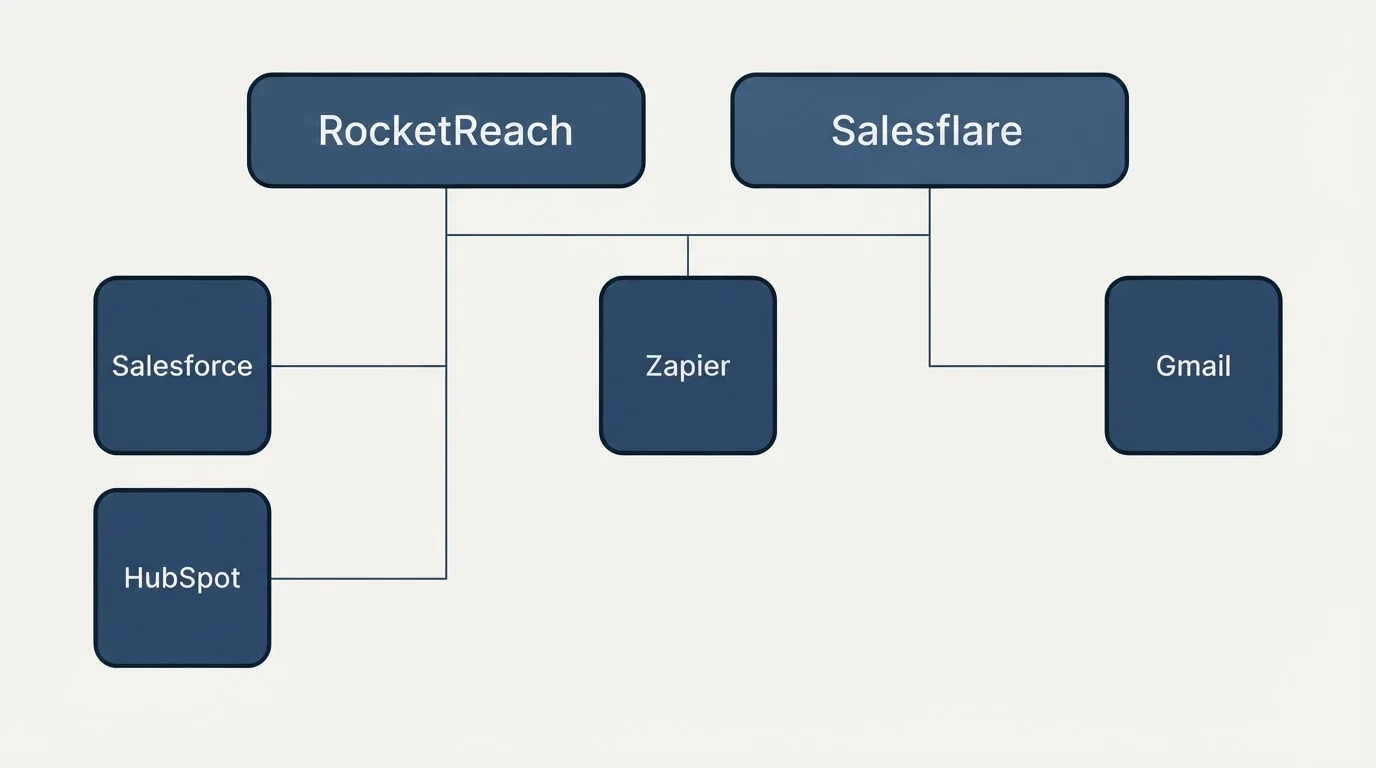 Integration grid: Integration Ecosystem (RocketReach, Salesflare, Zapier, Salesforce)