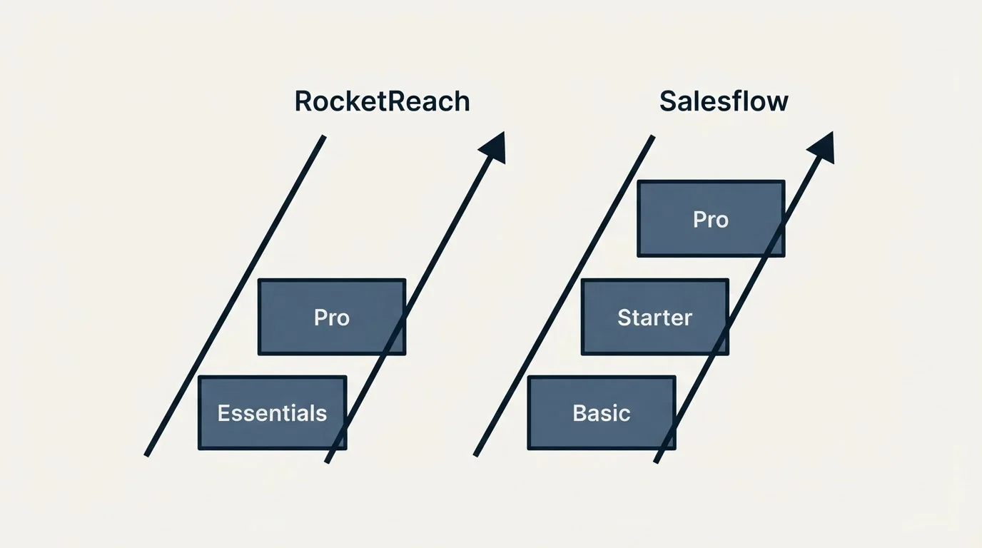 Pricing ladder: Pricing Comparison (RocketReach, Salesflow, Essentials, Basic)